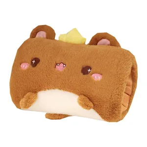 Cute brown cartoon animal plush hand warmer pillow with soft fleece