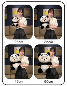 Visual size comparison of panda plush toys in 26cm, 35cm, 45cm, and 60cm options.