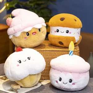Adorable dessert series plush toys featuring cute cartoon cake and cookie pillow designs