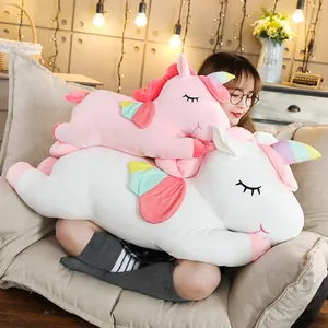 Grande cuscino di peluche a forma di unicorno arcobaleno in rosa e bianco per dormire