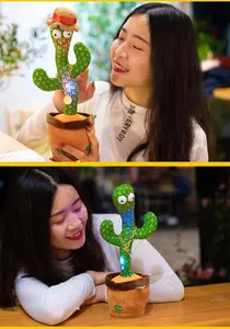 Interactive glowing and dancing cactus plush toy with led lights and singing feature