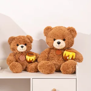 Paar süße braune Teddybären Plüschtiere mit Honigtopf-Zubehör für Kindergeburtstagsgeschenke