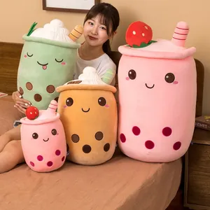 Adorables almohadas de peluche de té de burbujas con caras emoji en varios tamaños