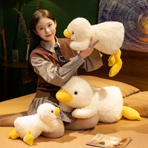 Cute Lying White Duck Plush Toy Soft Stuffed Animal Cartoon Yellow Beak Doll Pillow For Kids Home Decor Birthday Gift
