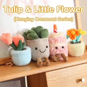 Cute Potted Tulip Succulent Plush Toy Keychain Pendant Soft Polyester Decorative Bag Charm Gift For Women Kids Pastoral Style