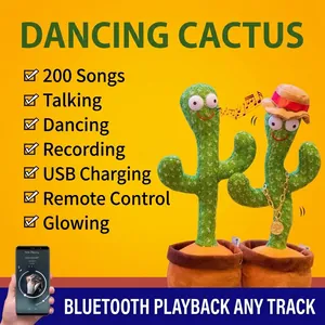 Electric Dancing Cactus Plush Toy Singing Recording Glowing Mimicking Educational Interaction Toy For Kids Home Office Decor