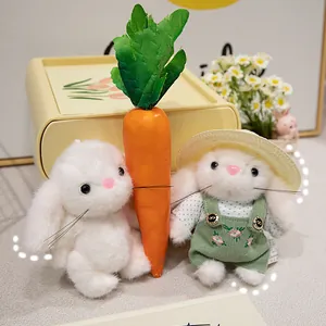 Adorable white long-eared plush bunny gardener dolls with carrot for children gift idea