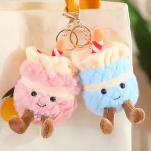 Cute plush cake dessert keychain charms for bag decoration in soft pink and blue colors