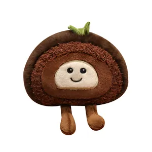 Adorable peluche de rollo suizo con una cara sonriente y pequeños detalles de hojas verdes