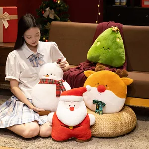 Niedliche Weihnachts-Plüschkissen-Set mit Weihnachtsmann, Schneemann und Rentier