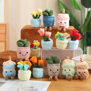 Cute plush succulent and tulip plant pendants with smiling faces and dangling legs.