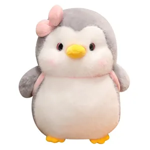 Cute penguin plush toy backpack for kids, soft grey and white soothing stuffed doll