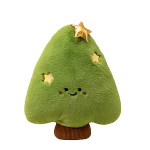 Süßes grünes Plüsch-Weihnachtsbaum-Kissen mit lachendem Gesicht für Festdekoration