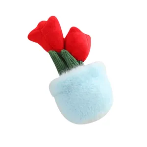 Adorable plush red tulip potted plant keychain ornament for bag decoration and gifting