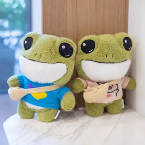 Cute Green Frog Plush Toy With Large Eyes Wearable Knit Sweater And Mini Backpack Soft Stuffed Animal Doll For Children Birthday Gift