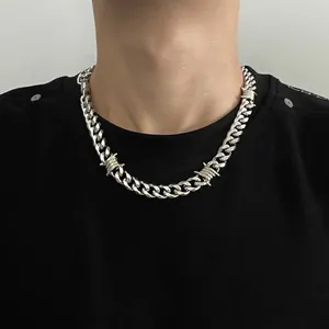 Men's Barbed Wire Cuban Link Necklace Hip Hop Streetwear Thorns Chain Stainless Steel Jewelry Unisex Punk Choker Accessory