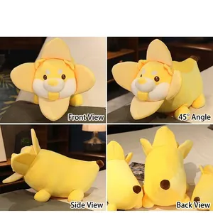 Creative soft banana dog plush toy shown from four angles for a complete 360-degree view