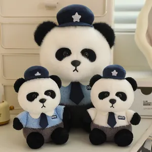 Cute stuffed panda plush toys dressed in police uniforms with hats in three sizes