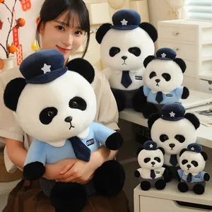 Cute police panda plush toys in various sizes wearing blue uniforms and service caps.