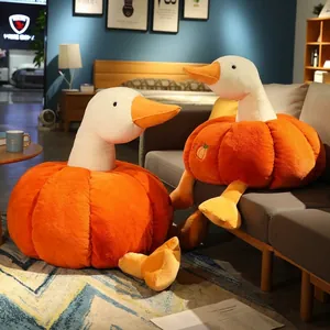 Cute and creative pumpkin duck plush doll soft white goose toy for home decoration and gift