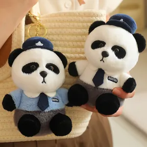 Adorable panda plush toy keychain in police uniform with hat and tie gift souvenir