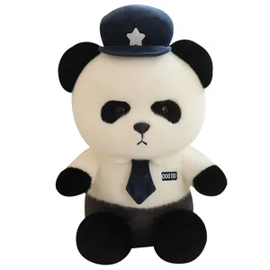 Cute police panda plush toy in uniform and hat for promotional gift collections