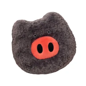 Cute grey cat plush pillow featuring a large orange pig nose, soft fuzzy round cushion