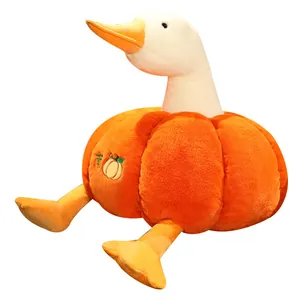 Creative pumpkin duck plush toy, soft white goose stuffed animal doll for kids
