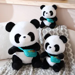 Cute Giant Panda Plush Toy With Green Schoolbag China Embroidery Soft Mink Velvet Animal Stuffed Doll Gift For Children