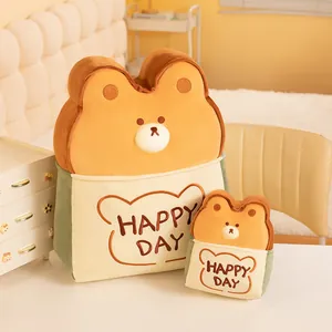 Cartoon Toast Bear Plush Pillow Cute Teddy Bear Bread Shaped Cushion For Student Chair Waist Support Happy Day Decorative Bolster