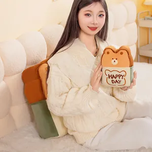 Soft cartoon toast bear plush toy and cozy backrest cushion pillow for home decor