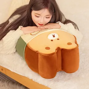 Cute bear-shaped toast plush cushion backrest pillow for office chair and sofa comfort.