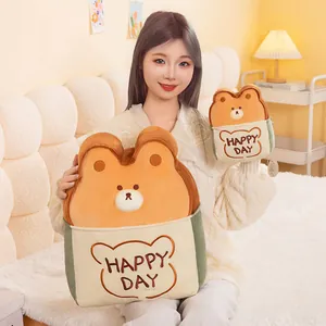 Cute cartoon bear toast shaped plush cushion and backrest pillow for cozy home decor