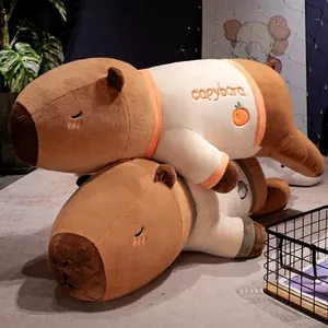 Soft long capybara plush pillow toy bolster for bedroom and living room decor