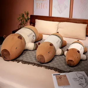 Soft long capybara plush body pillow in three different sizes for cozy bedroom decor