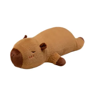 Long brown capybara plush pillow for sleeping on white background