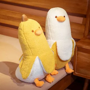 Creative Banana Duck Plush Toy Soft Stuffed Animal Banana Pillow Cute Peeling Duck Long Body Cushion For Home Bedroom Decor Gift