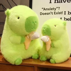 Green Capybara Plush Toy Holding Banana Creative Capybara Stuffed Animal Soft Plushie Doll For Kids Gift Home Decor