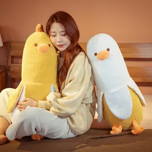 Adorable banana duck plush toy soft stuffed animal long pillow for sleeping and home decor