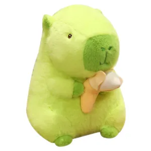 Cute green capybara plush toy holding a banana, soft stuffed animal gift for kids