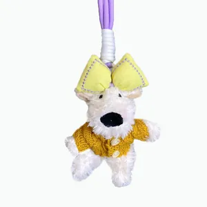 Cute West Highland White Terrier plush dog pendant with yellow sweater and bow keychain