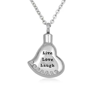Stainless Steel Heart Urn Necklace For Ashes Memorial Cremation Jewelry For Pets Human Rhinestone Inlaid Pendant