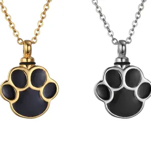 Stainless Steel Pet Memorial Cremation Urn Necklace Paw Print Ash Keepsake Pendant For Pet Ashes Funeral Jewelry Gold Silver
