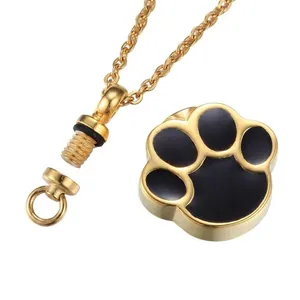 Elegant gold-plated stainless steel pet paw cremation urn necklace for memorial ashes