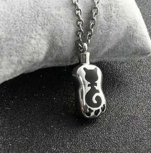 Collier Urne de Crémation pour Animaux en Acier Titane Forme de Chat Bijoux Commémoratifs pour Cendres Pendentif Flacon de Parfum Zirconia