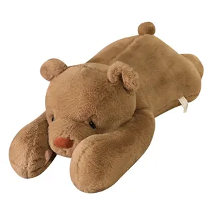Soft brown teddy bear plush toy lying down sleeping pillow doll for gift