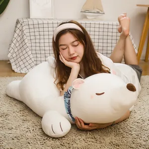 Soft white polar bear plush toy long pillow for comfortable sleeping and hugging