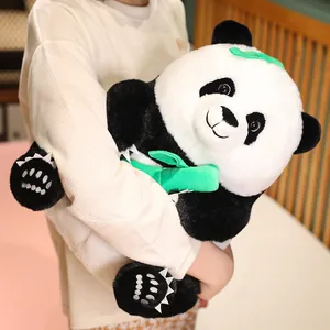 Large soft panda plush toy holding bamboo, perfect children's gift and home decor