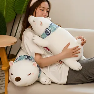 Soft white polar bear plush long pillow toy for sleeping and home decor decoration