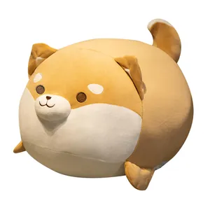Cute round Shiba Inu plush toy dog pillow made of super soft yellow and white fur